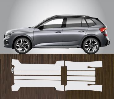 Lackschutzfolie für Türeinstiege Einstiegsleisten Skoda Kamiq ab 2021 mit Ausschnitten für die Alu-/Kunststoffeinlagen